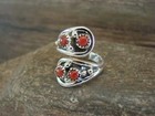 Navajo Indian Sterling Silver   Coral Adjustable Ring - Belin
