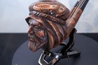 Unsmoked New Custom Made Carved Face Head Keyhole Logo On Stem Bent King Pipe