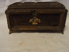 Tramp Art Box Chip Carved Trinket Sewing Antique German  w u