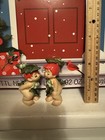 Vintage Christmas Lefton Ceramic Holly Pixie Elf Ornaments Kissing