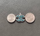    chanel Zipper Pull charm Teal Rhinestones On Silver    