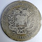 Venezuela 1886  5 Bolivares Gram 25  Silver Coin