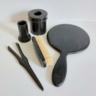 Vintage Ebony Dressing Table Vanity 5 Piece Set Mirror Brush Pin Holders Antique