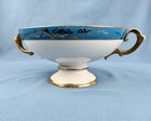 Edwardian Style Footed Bowl Chinese Painting Handles Blue White With Gold As Is