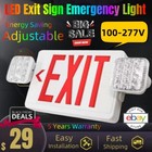 Led Exit Sign With Emergency Lights With Two Adjustable Heads  Ac 120-277v  Ul