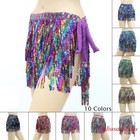 Shiny Sequin Tassels Belly Dance Hip Scarf Wrap Skirt Hip Belt Stage Dancewear