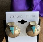 Vintage Sterling Silver Turquoise Pierced Earrings Southwestern Style
