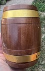Advertising Wooden Barrel Coin Bank First Bank   Trust Co South Bend Vintage