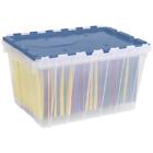 Clear Blue 12 Gallon Plastic Storage Tote With Hinged Lid Durable Stacking Bin