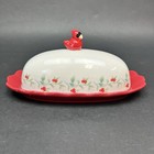 Pfaltzgraff Winterberry Cardinal Butter Dish Christmas Red White