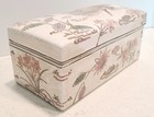 Vtg 1960s Chinese  Asian  Ceramic Trinket Box Floral Bird Design 8    lx 4 hx 4    d