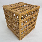 Vtg Wicker Rattan Tissue Box Holder Delicate Intricate Loop Design Boho Style