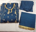 3pc Embroidered Sequin Cotton Chiffon Salwar Kameez   Dupatta - Navy Blue - S