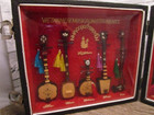   Vintage 12 Vietnam Miniature Musical Stringed Instruments In Display Case