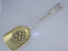 Early Coin Silver Berry Serving Scoop   Shovel W  Repousse Fruit Bowl