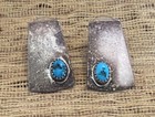 Vtg Navajo Turquoise Sterling Silver Earrings Trapezoid Southwestern Cabochons