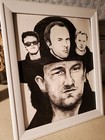 Super Rare U2 Bono 1980s Black White 8 X 10 Picture Celebrity Sketch Art Print