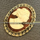 Vintage Cameo Woman Lady Pin Brooch Costume Estate Jewelry