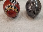 Set Of 2 Vintage Hand-carved Polished Stone Decorative Eggs     Peruvian Art Style