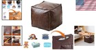 Elegant Square Brown Leather Storage Ottoman - Multi-functional Foot Stool