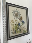 Vintage Handmade Framed Needlepoint Crewel Embroidery Wildflowers Floral Artwork