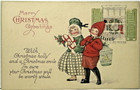 Christmas Postcard Children Shopping Smile Chop Tree Windmill Dutch Hat Lot 3