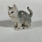 Vintage Tiny Kitty Cat Ceramic Porcelain Tabby Kitten Gray Glazed 2 5  X 2 