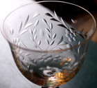 Vtg Set 7 Hand Bevel Cut Wine Glasses Crossed Wreath Floral  Bulb Stem 4 75 