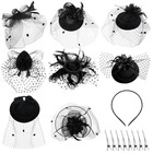 8 Pcs Fascinators Pillbox Hats With Veil   Feather Headband For Women - Tea Part