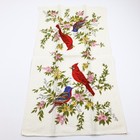 Vintage Kitchen Hand Tea Towel Printed Birds Floral Set Of Three Linen 1960s