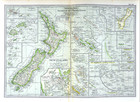 1902 Century Map - New Zealand Aukland Pacific Ocean Fiji Samoa Marshall Guam 