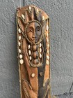 Vintage Large Hand Carved Tribal Tiki Wall Art Mask Wood   Shell Decor