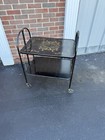 Vintage Versa-table Fold  n Roll Serving Cart Mid Century Black Floral Bar Cart 
