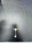 Antique Art Nouveau 14k Gold Pearl   Diamond Floral Lavalier Necklacace
