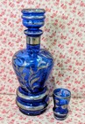 Vintage Nasco Cobalt Blue Decanter   Shot Glass Set sterling Silver Floral Gilt