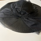 Black Wide Brim Sinamay Fascinator Hat Veil Bow Kentucky Derby Church Wedding