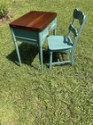 Vintage Sewing Machine Cabinet Makeover Into Aqua   Gold Desk  chair