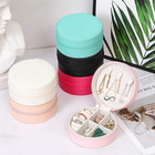 1 Pc Portable Round Pu Leather Jewelry Box Travel Organizer For Rings Earrings
