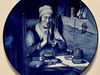 Rare Vintage   Antique Delft Blue Wall Plate Nicolaes Maes Woman In Prayer