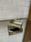 Pair Vintage Mini Vanity Mirror Trinket Trays Gold Filigree Hollywood Regency