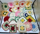 Lot Of 47 Vintage Handmade Crocheted Potholders Hot Pads Flowers Rounds Dresses