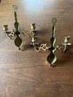 Vintage Brass Wall Candle Sconces Pair 2 Arm Williamsburg Colonial Decor
