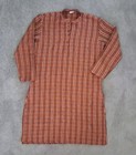 Vtg Skyman Men s Kurta     Textured Orange   Blue Boho Ethnic Tunic Rare Label Xl