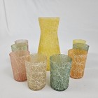 Vintage Spaghetti String Carafe Pitcher W  8 Glasses Juice Pastels 1950s Mcm 