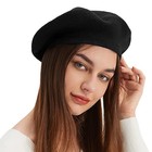 Wool Beret Hat French Beret Cap Winter Artist Painter Hat Solid One Size Black