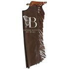 Men s Western Leather Chap  Rodeo   s Chap  Fringe Leather Chap  Cowboy Brown Chap