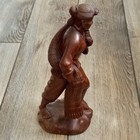 Vintage Happy Asian Fisherman Woman With Net Hand Carved Wooden Figure 10 