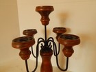 Vintage Wooden Candelabra With 5 Black Metal Arm Candle Holder 14 5 Tall
