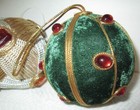 Vintage Retro Lot Of 3 Velvet String   Faux Gem Christmas Ornaments