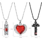 3pack Crystal Cremation Urn Necklace For Ashes Heart cross cylinder Urn Necklace